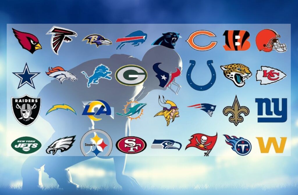 list of all 32 NFL teams, in alphabetical order.